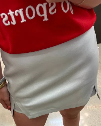 Endless Rose Leather Front Slit Skort In Silver In Gray