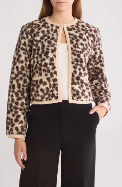 Endless Rose Leopard Faux Shearling Jacket In Ivory Multi
