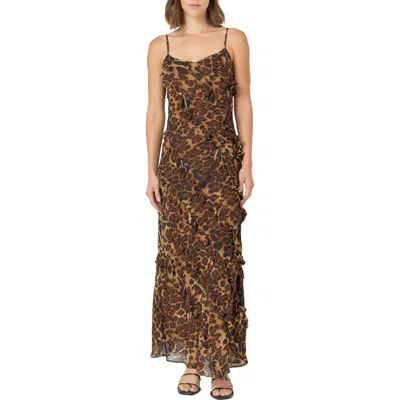 Endless Rose Leopard Print Ruffle Chiffon Maxi Dress In Animal Print