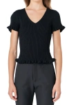Endless Rose Lettuce Edge Rib Top In Black