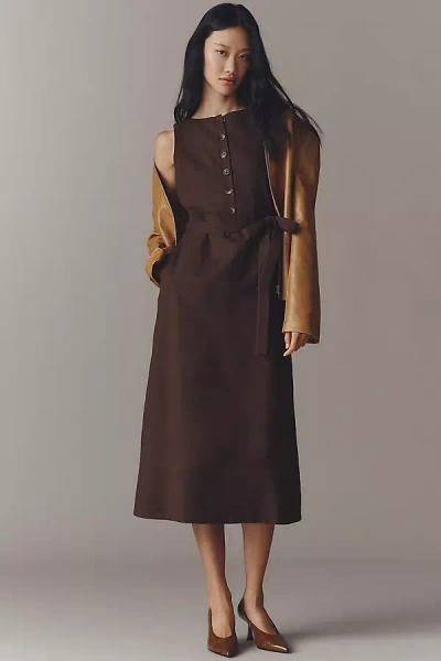 Endless Rose Linen Blend Boat-neck Midi Dress In Brown