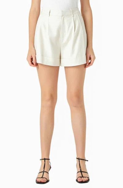 Endless Rose Linen Blend Front Pleat Shorts In White