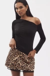 Endless Rose Long-sleeve Asymmetrical Shoulder Top In Black