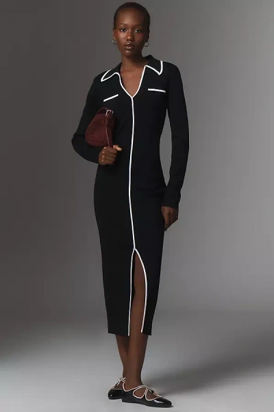 Endless Rose Long-sleeve Binded Column Midi Dress In Black