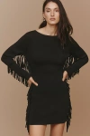 Endless Rose Long-sleeve Fringe Sweater Mini Dress In Black