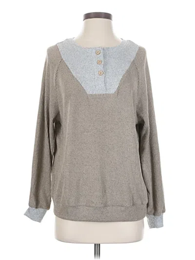 Endless Rose Long Sleeve Henley Shirt In Gray