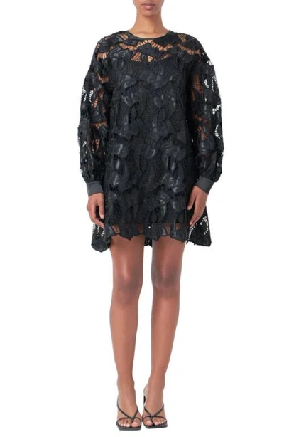 Endless Rose Long Sleeve Lace Minidress In Black