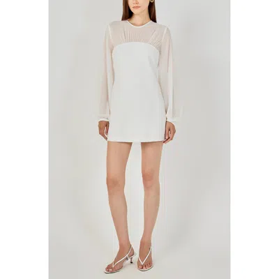 Endless Rose Long Sleeve Mixed Media Minidress In White