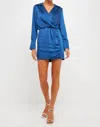 Endless Rose Long Sleeve Satin Dress In Olympian Blue