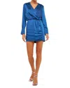 Endless Rose Long Sleeve Satin Dress In Olympian Blue In Multi