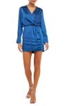 Endless Rose Long Sleeve Satin Dress In Olympian Blue In Olympian