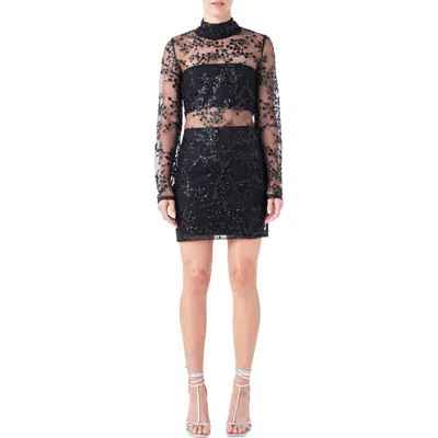 Endless Rose Long Sleeve Sequin Minidress In Black