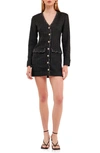 Endless Rose Long Sleeve Tweed Minidress In Black
