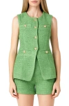 Endless Rose Tweed Button Trim Split Top In Green