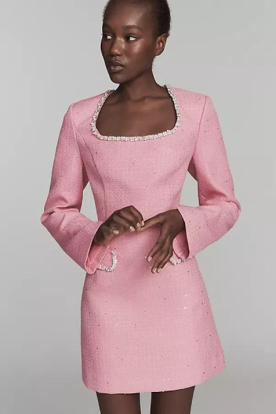 Endless Rose Long-sleeve Square-neck Tweed Mini Dress In Metallic