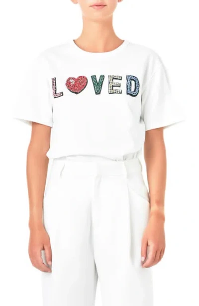 Endless Rose Loved Crystal Appliqué T-shirt In White