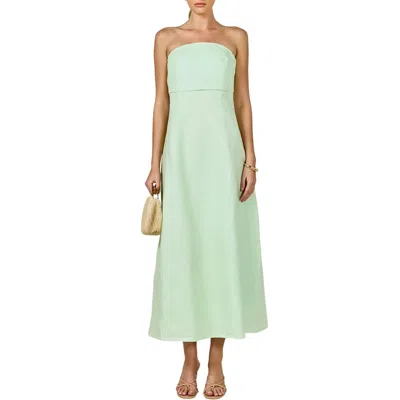 Endless Rose Lucia Folded Strapless Linen Maxi Dress In Pistachio In Green