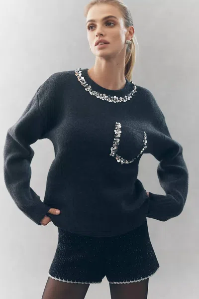 Endless Rose Lucy Sequin Sweater In Grey In Black