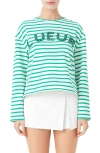 Endless Rose Lueur Stripe Long Sleeve Knit Top In White/ Green