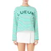 Endless Rose Lueur Stripe Long Sleeve Knit Top In White/green