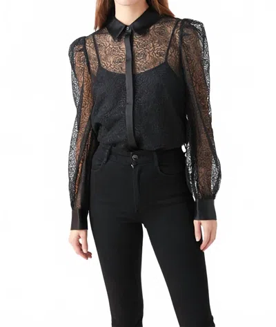 Endless Rose Mesh Embroidered Long Sleeve Blouse With Tank In Black In Multi