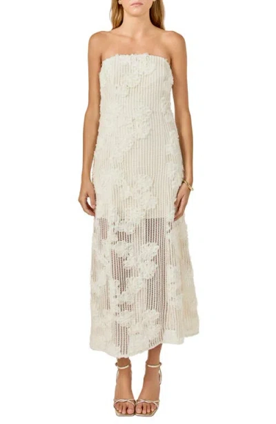 Endless Rose Mesh Overlay Strapless Dress In White
