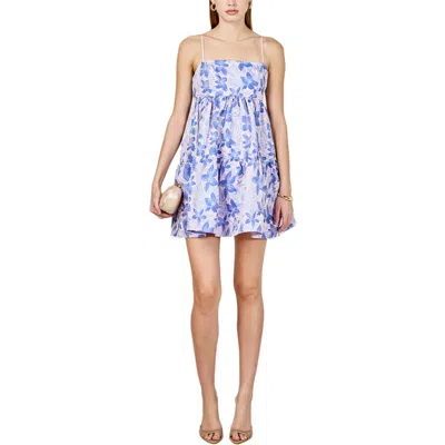 Endless Rose Metallic Floral Jacquard Mini Dress In Blue