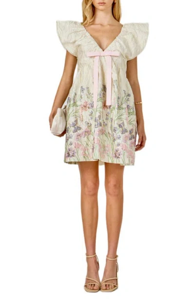 Endless Rose Metallic Floral Jacquard Minidress In Multi