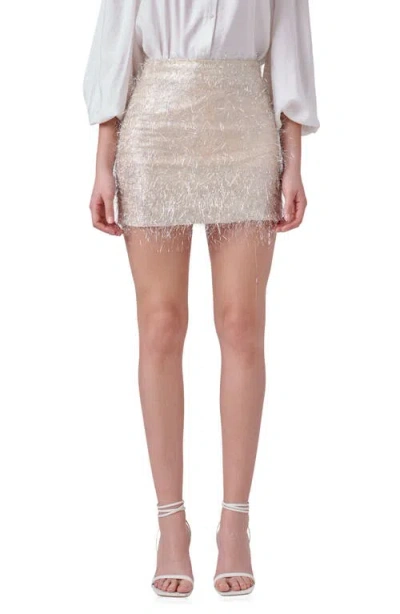 Endless Rose Metallic Fringe Miniskirt In Champagne