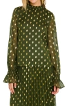 Endless Rose Metallic Polka Dot Chiffon Top In Green