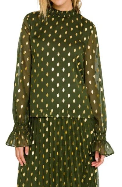 Endless Rose Metallic Polka Dot Chiffon Top In Green