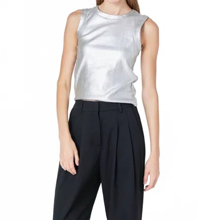 Endless Rose Metric Metallic Tank Top In Silver
