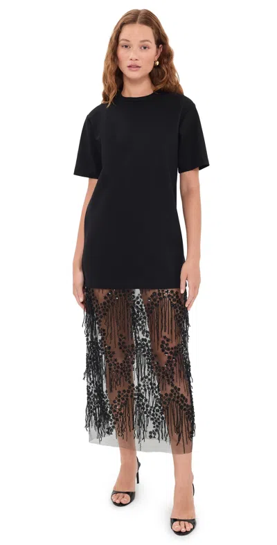 Endless Rose Mix Rhinestone Lace T-shirt Midi Dress Black