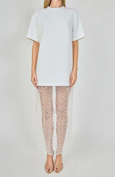 Endless Rose Mixed Lace T-shirt Midi Dress In White