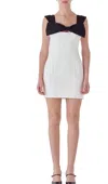 ENDLESS ROSE MIXED MEDIA BOW MINI DRESS IN WHITE