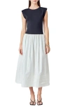 Endless Rose Mixed Media Knit Midi Dress In Black