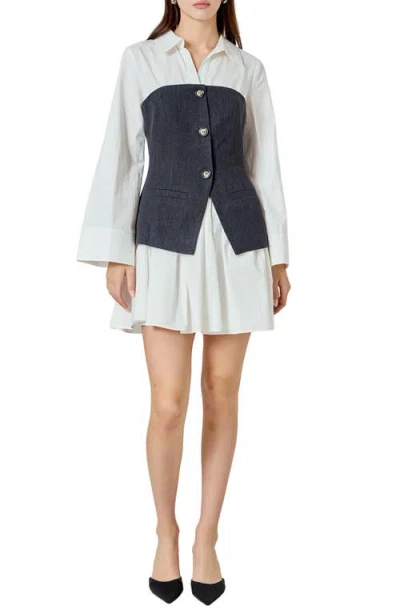 Endless Rose Mixed Media Long Sleeve Minidress In White