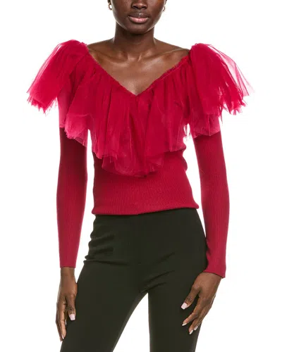 Endless Rose Mixed Media Mesh Pleated Ruffle Top In Brown
