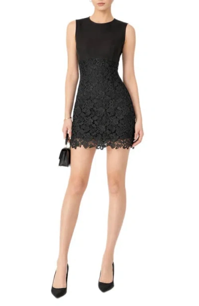 Endless Rose Mixed Media Minidress In Black