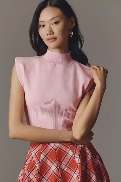 Endless Rose Mock-neck Knit Muscle Tee In Pink