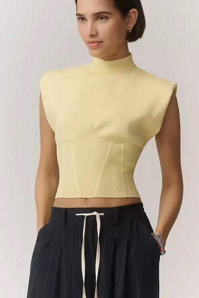 Endless Rose Mock-neck Knit Muscle Tee In Yellow