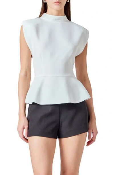 Endless Rose Mock Neck Sleeveless Peplum Top In White
