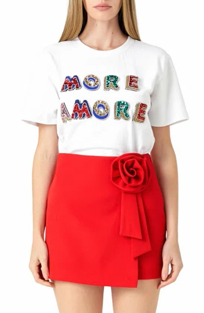 Endless Rose More Amore Embellished Cotton Graphic Sweatshirt In White