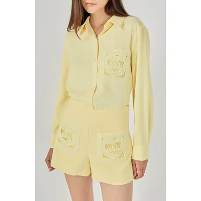 Endless Rose Net Pocket Button-up Shirt In Yellow