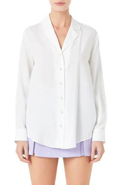 Endless Rose Notched Lapel Long Sleeve Button-up Shirt In White