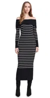 Endless Rose Stripe Off The Shoulder Long Sleeve Sweater Dress In Black/nude