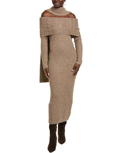 Endless Rose Off-shoulder Wool-blend Sweaterdress In Brown