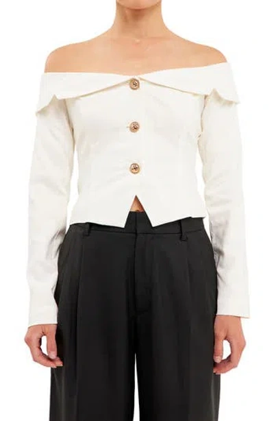 Endless Rose Off The Shoulder Blazer Top In Ivory