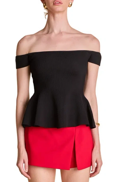 Endless Rose Off The Shoulder Knit Peplum Top In Black