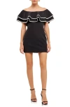 Endless Rose Off The Shoulder Ruffle Minidress In Black/white